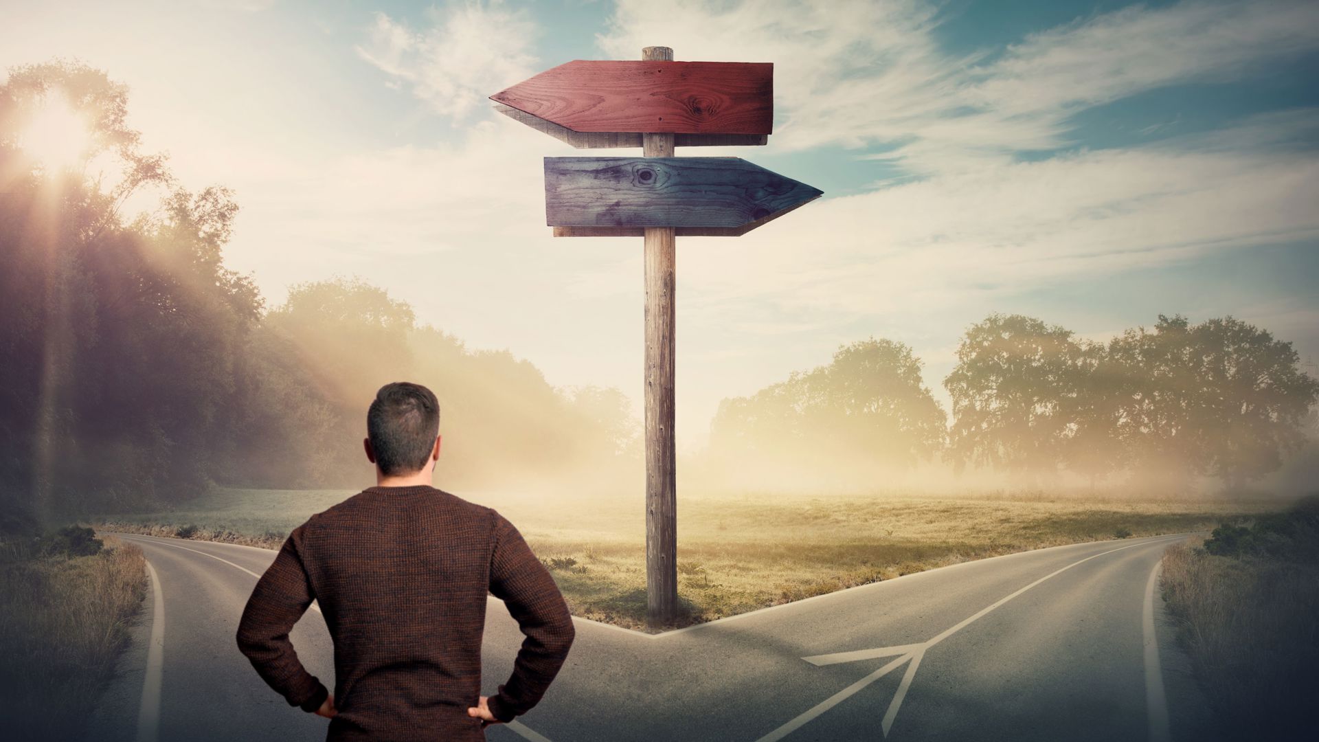 Law student looking at two paths to decide between